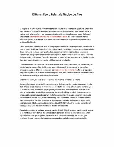 N4UJW hamuniverse Air choked Balun 1:1 (Spanish). Balun de núcleo de aire 1:1 (Traducción al castellano). Balun Feo o Balun de Núcleo de Aire. Ugly Balun.